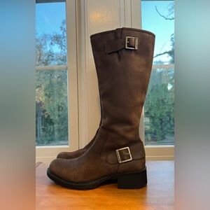 Timberland Tall Brown Distressed Leather Buckle Waterproof Boots